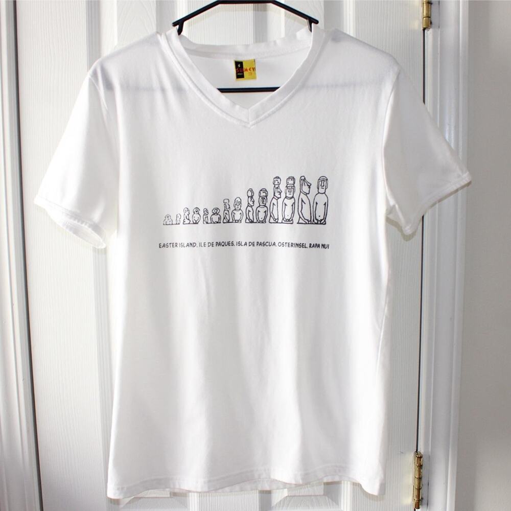 White Rapa Nui Easter Island V Neck Graphic Tee - Picture 3 of 6